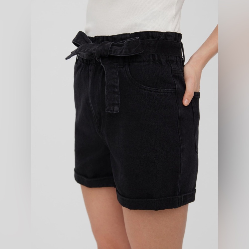 American Eagle Outfitters Paperbag Black High Waisted Denim Mom Shorts